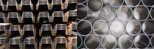 사진: ´2016년 세계일류상품 및 생산기업 선정´에 뽑힌 현대제철 강널말뚝(左)과 P110유정용강관