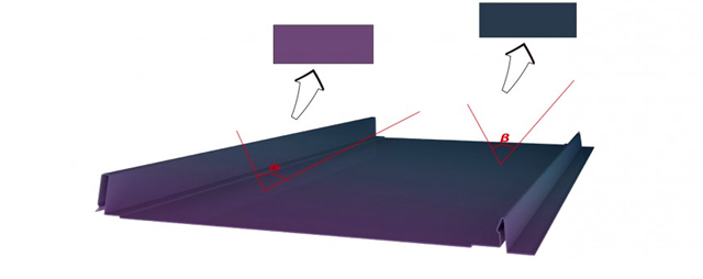 레보엠 프리즘 패널(RevoM-PP) 각 층에 따른 빛의 굴절이 달라져 보는 방향에 따라 제품의 색상이 달라진다.