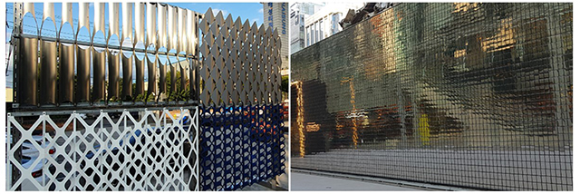 (왼쪽부터)씨에이플랜의 ‘Urban Dress’(시제품), 제일루버의 ‘Natural Mosaic Kinetic Wall’(포스코센터 지하)