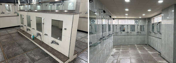 포항제철소 화성부 선탄공장 샤워실 리모델링 공사 전(왼쪽)과 공사 후 모습
